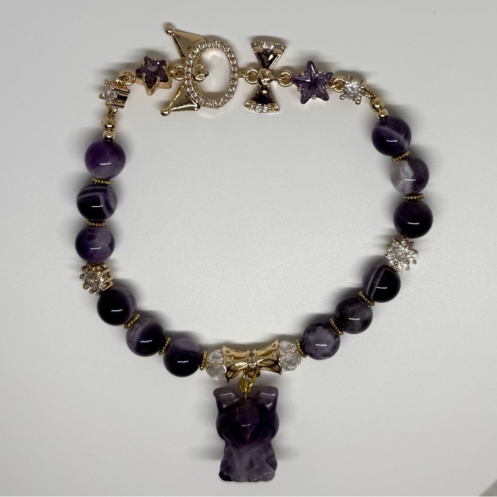 Kuromi Amethyst and Clear Quartz Bracelet